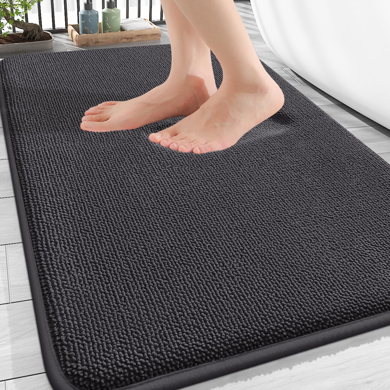 OLANLY Thick Memory Foam Bath Mat Rug 30x20, Extra Soft Absorbent Bathroom Rugs, Quick Dry Bath Mats, Non-Slip, Machine Washable Carpet for Bathroom, Tub and Shower, Home Decor Accessories, Grey