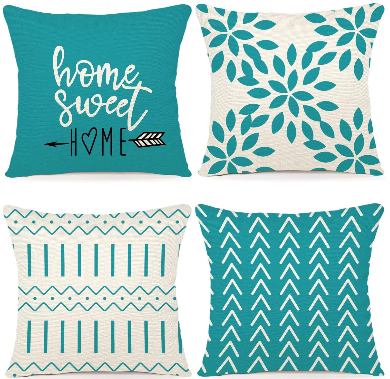 YCOLL Pillow Covers 18x18 Set of 4, Modern Sofa Throw Pillow Cover, Decorative Outdoor Linen Fabric Pillow Case for Couch Bed Car，Light Blue