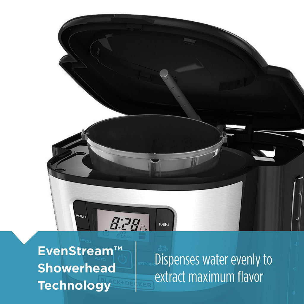 BLACK+DECKER 12 Cup Thermal Programmable Coffee Maker with Brew Strength and VORTEX Technology, Black/Steel, CM2046S