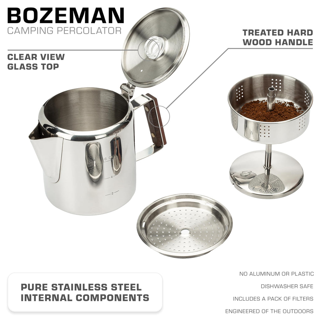 COLETTI Bozeman Percolator Coffee Pot — NO Aluminum or Plastic [9 cup]