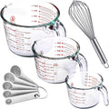 Le'raze Set of 3 Glass Measuring Cups with Measuring Spoons & Whisk - Kitchen Mixing Bowl Liquid Measure Cup, Glass Bakeware. 1 cup, 2 cup, 4 cup., Multi Size, Clear