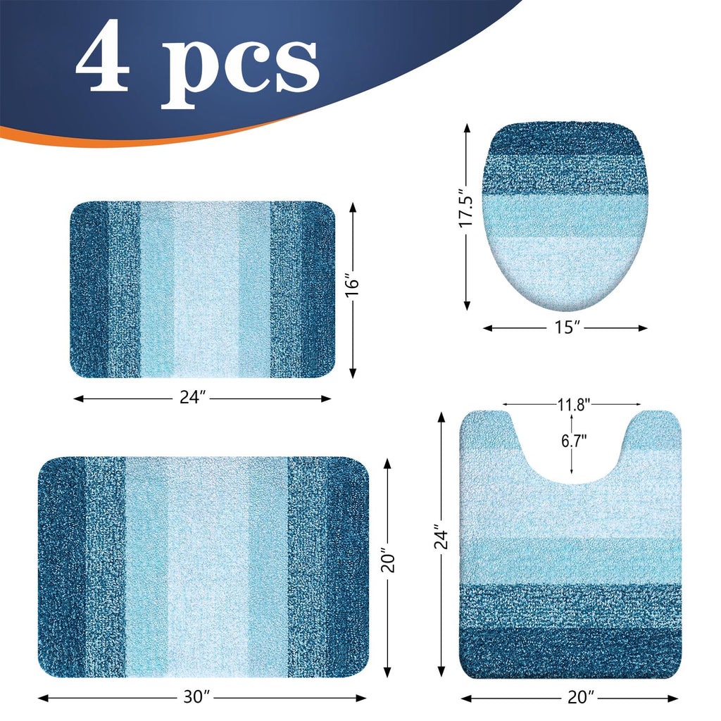 OLANLY Bathroom Rugs Sets 4 piece, Soft Microfiber Absorbent Bath Mat, U-Shaped Contour Toilet Mat and Toilet Lid Cover, Quick Dry, Machine Washable, Toilet Cover and Rug Set for Bathroom, Grey
