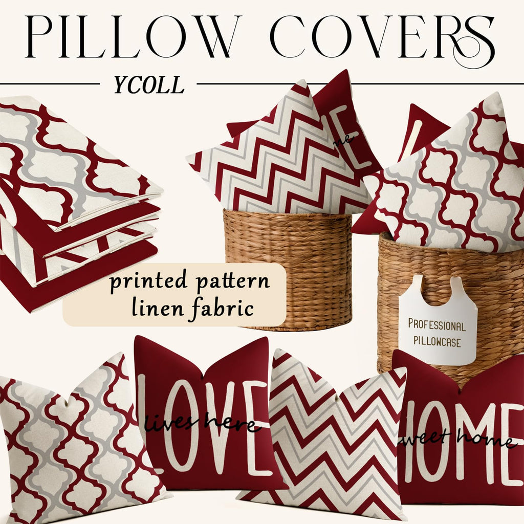 YCOLL Farmhouse Pillow Covers 18x18 Set of 4 Throw Pillow Covers Rustic Linen Decorative Pillows Square Cushion Covers for Couch Sofa Bedroom Home Decor