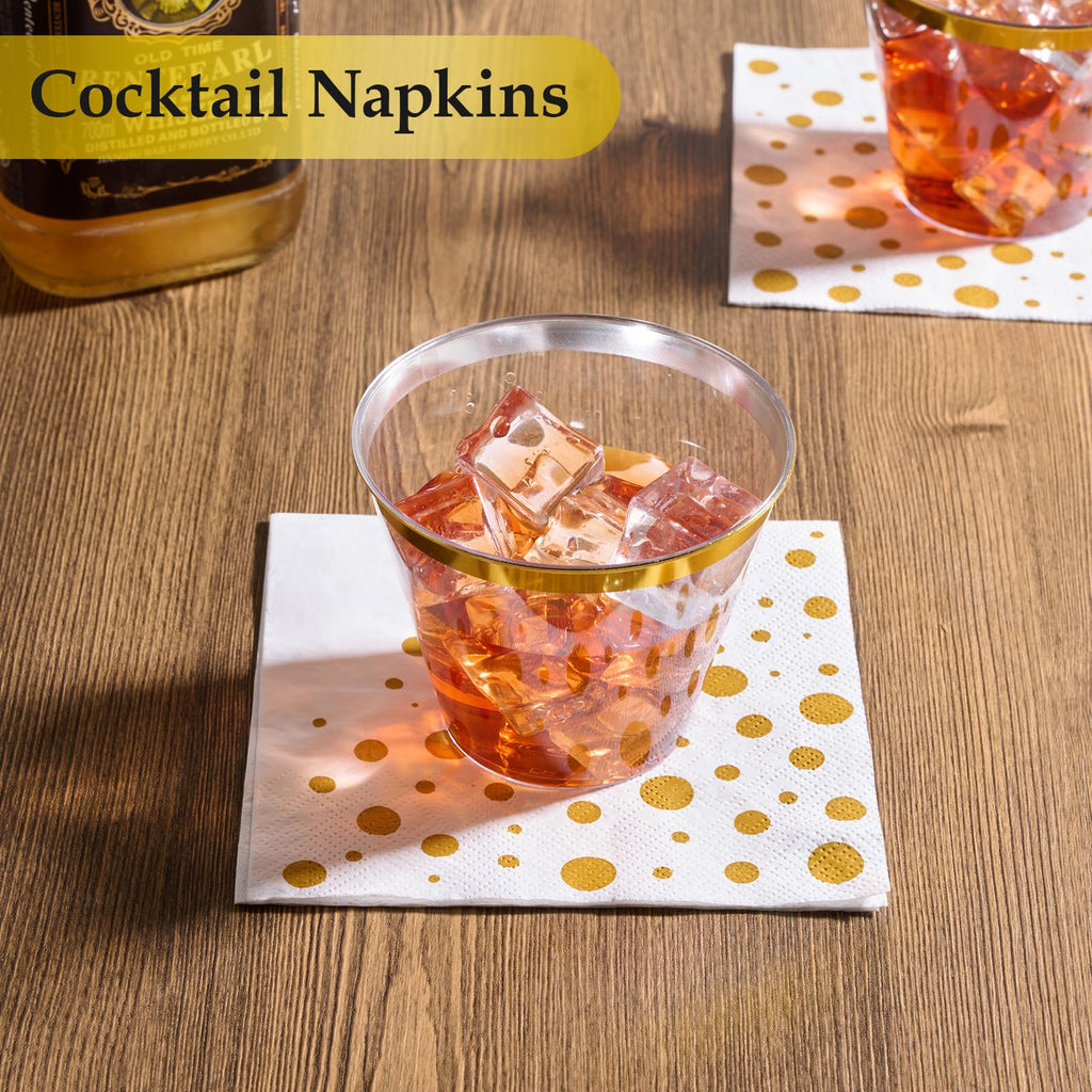 Vplus 200 Pack Cocktail Napkins Paper, 3-Ply Beverage Napkins, Disposable Gold Square Napkins, Perfect for Restaurant, Event, Bar, Wedding, Baby Shower and Birthday Party