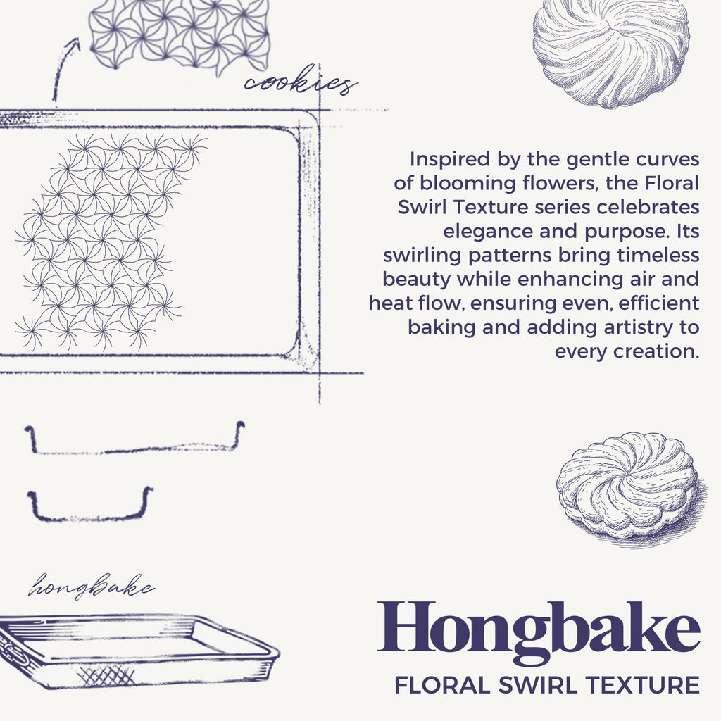 HONGBAKE Nonstick Baking Sheet Pan Set of 3, Cookie Sheets for Oven, Non-Toxic Half/Quarter/Jelly Roll Pans with Floral Swirl Texture, Heavy Duty 0.8mm Thick Oven Trays for Cooking, Dark Gray