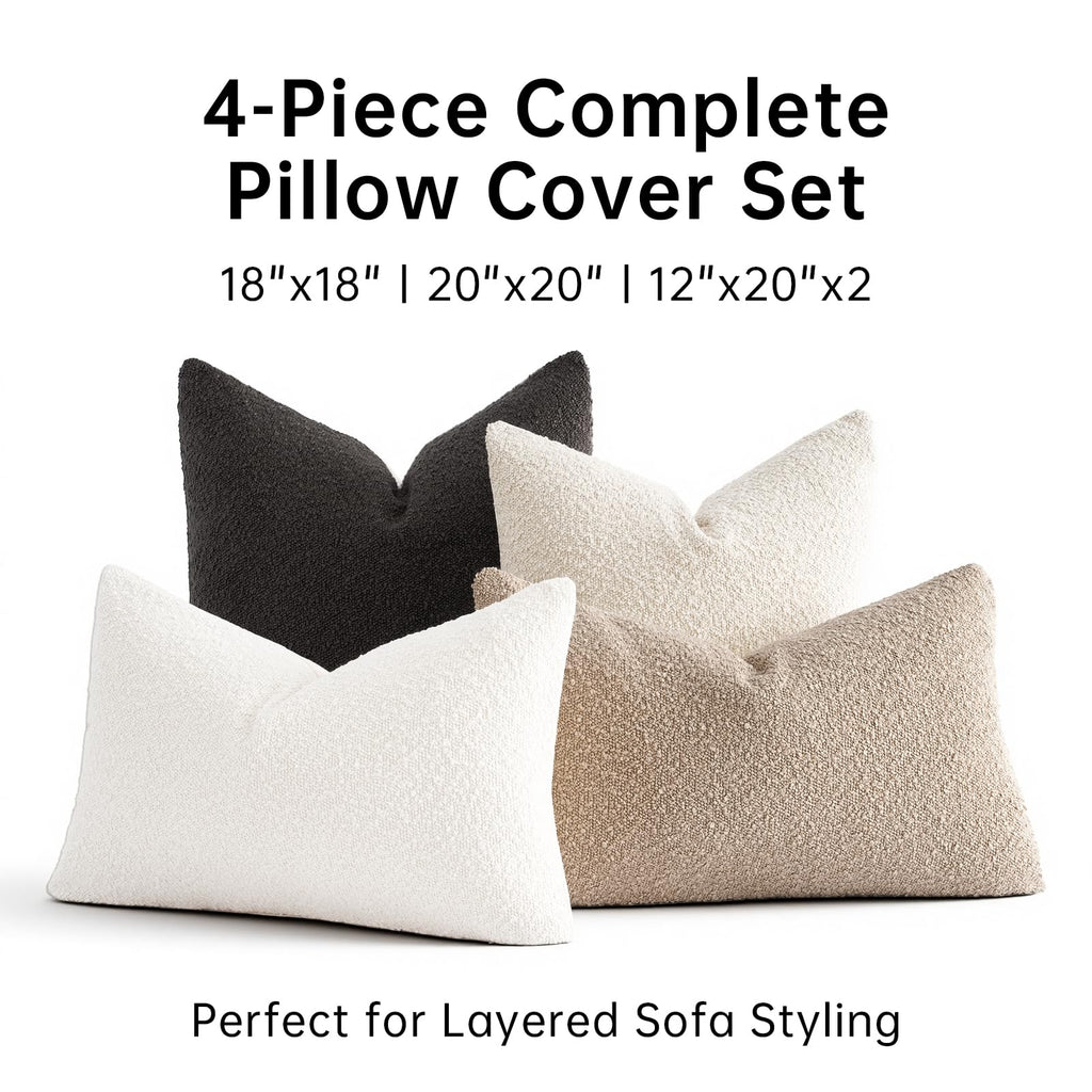 Topfinel Boucle Decorative Pillow Covers 18x18 Inches Set of 4 Neutral Cream Ivory White Pillowcase with Linen Cotton Back Chair Sofa Modern & Minimal Living Room Spring Home Decor