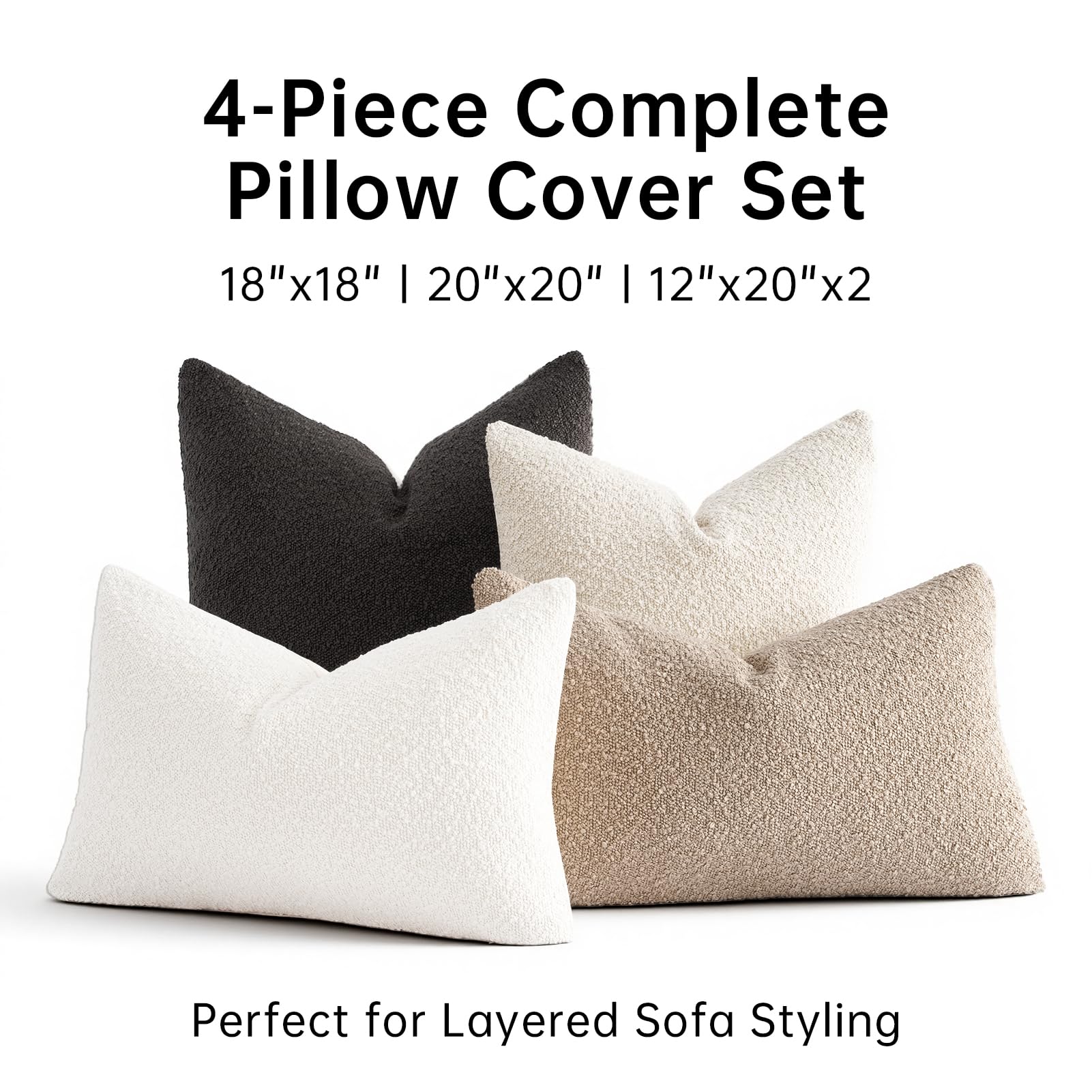 Topfinel Boucle Decorative Pillow Covers 18x18 Inches Set of 4 Neutral Cream Ivory White Pillowcase with Linen Cotton Back Chair Sofa Modern & Minimal Living Room Spring Home Decor