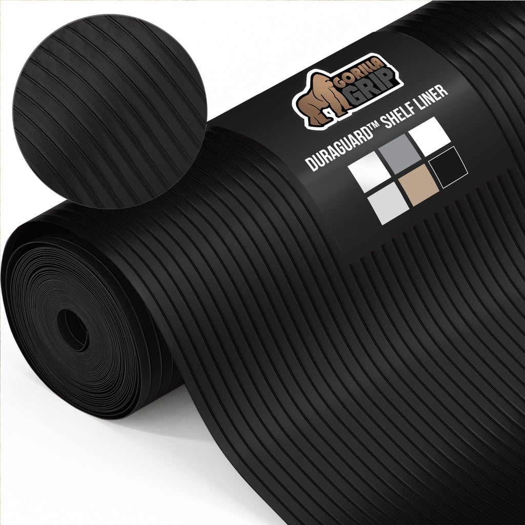 GORILLA GRIP DuraGuard Shelf Liner, Non-Adhesive Cabinet Liners for Kitchen Drawers, Shelves, Refrigerator, Pantry Storage, Bathroom Closet, Durable Waterproof BPA Free Ribbed Plastic, 12x20 Clear
