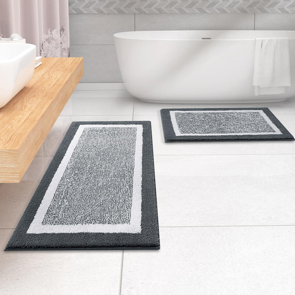 OLANLY Bathroom Rugs Sets 3 Piece, Soft Absorbent Microfiber Bath Mats and U-Shaped Contour Toilet Rug, Home Decor Accessories, Non-Slip, Bath Mat Set for Bathroom (30"x20"+24"x16"+24"x20", Grey)