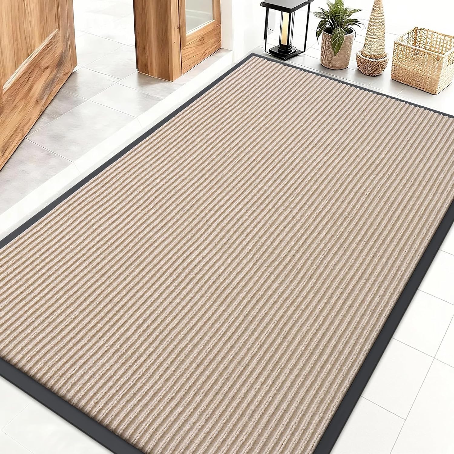 OLANLY Front Door Mat Indoor Outdoor Entrance, Waterproof Heavy Duty Doormat, Fade Resistant, Low Profile, Easy Clean Patio Porch Welcome Floor Mats for Entry, 29.5x17, Beige