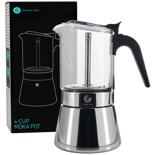 Coffee Gator Moka Pot - 6 Cup, 12oz Stovetop Espresso Maker - Classic Italian and Cuban Coffee Percolator w/ 2 Stainless-Steel Cups – Matte Grey Aluminum, 360ml