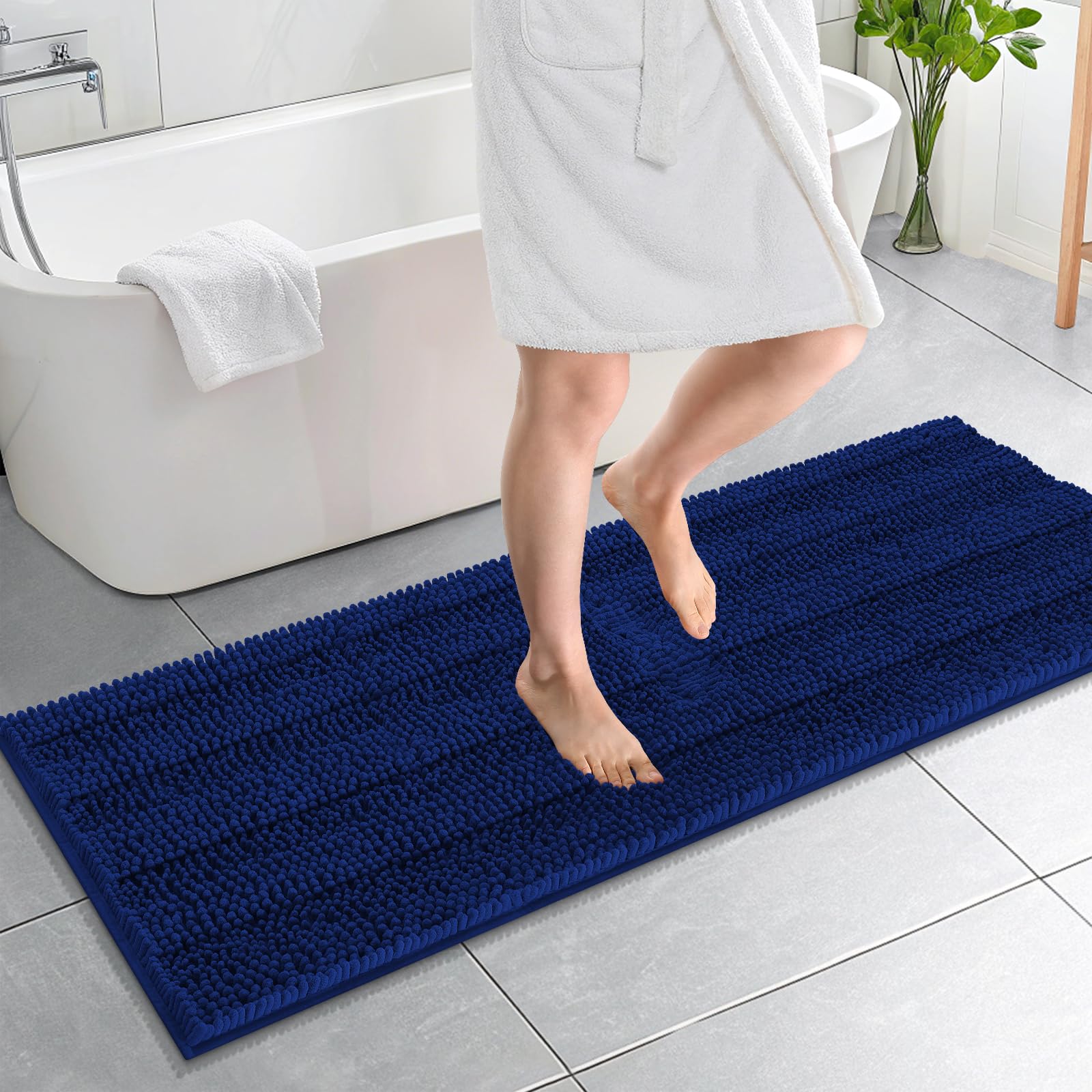 OLANLY Thick Bathroom Rugs 30x20, Extra Soft Absorbent Chenille Striped Bath Rugs, Rubber Backing, Machine Wash Dry, Bath Mats for Bathroom Floor, Tub and Shower, Home Decor Accessories, Grey