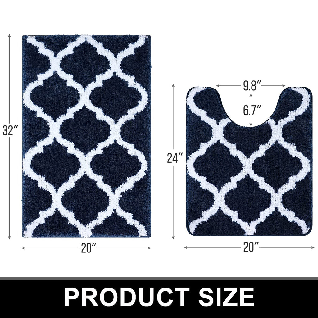 OLANLY Bathroom Rugs Set 2 Piece, Microfiber Bath Shower Mat and U-Shaped Toilet Rug, Machine Wash Dry, Non-Slip Absorbent Shaggy Bath Mats for Tub, Shower and Bathroom (24"x16"+24"x20", Grey)