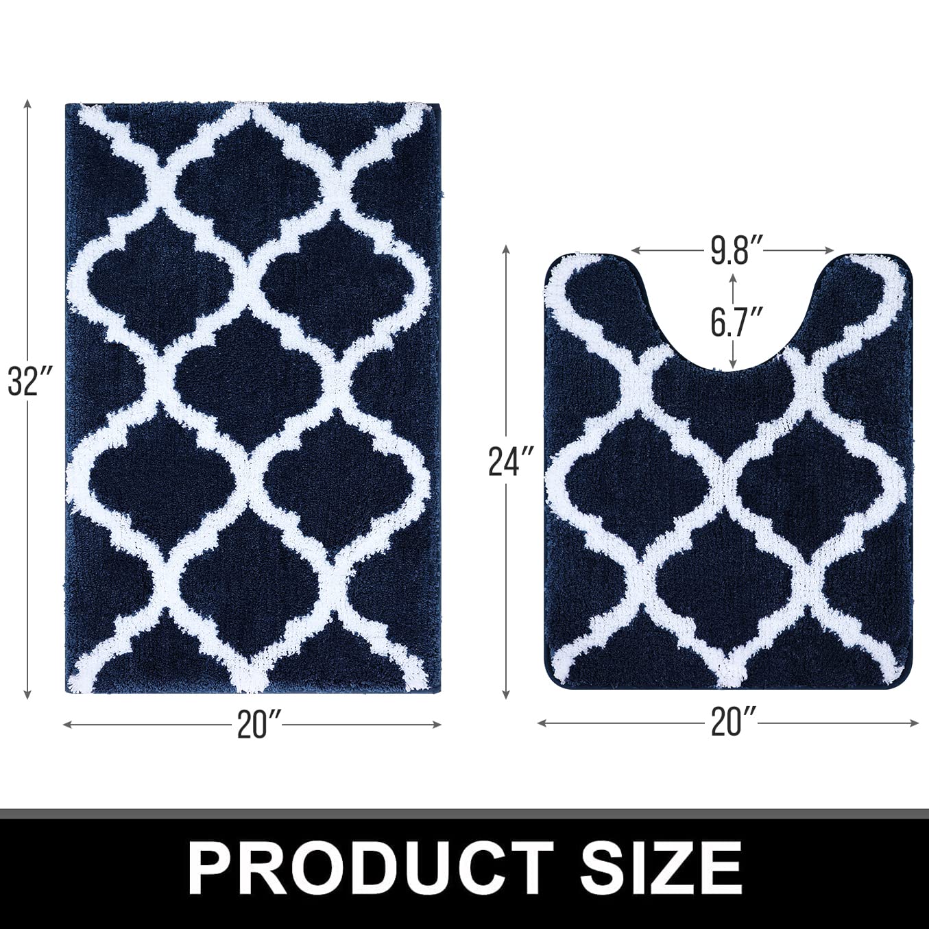 OLANLY Bathroom Rugs Set 2 Piece, Microfiber Bath Shower Mat and U-Shaped Toilet Rug, Machine Wash Dry, Non-Slip Absorbent Shaggy Bath Mats for Tub, Shower and Bathroom (24"x16"+24"x20", Grey)