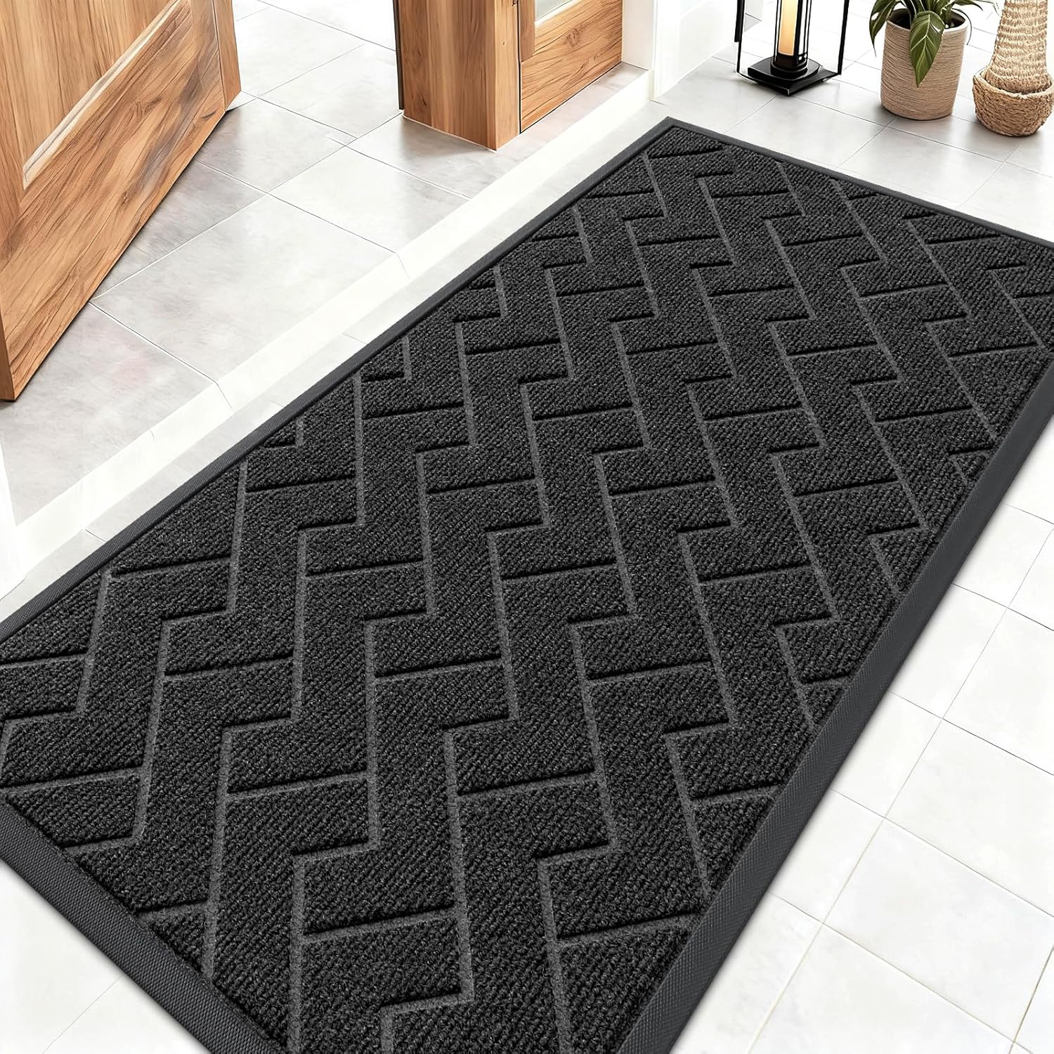 OLANLY Front Door Mat Indoor Outdoor Entrance, Waterproof All-Season, All-Weather Doormat, Sturdy Natural Rubber, Fade Resistant, Low Profile, Easy Clean Patio Porch Entryway Mat, 29.5x17, Beige