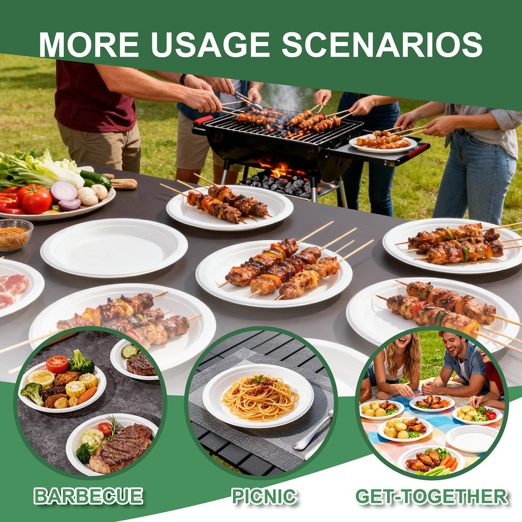 DaYammi 100% Compostable Oval Paper Plates 12 Inch, 60-Pack Heavy Duty Paper Plates Bulk,Biodegradable Bagasse,Eco-Friendly Disposable Dinner Plate for BBQ,Picnic,Party (BPI Certified,Microwaveable)