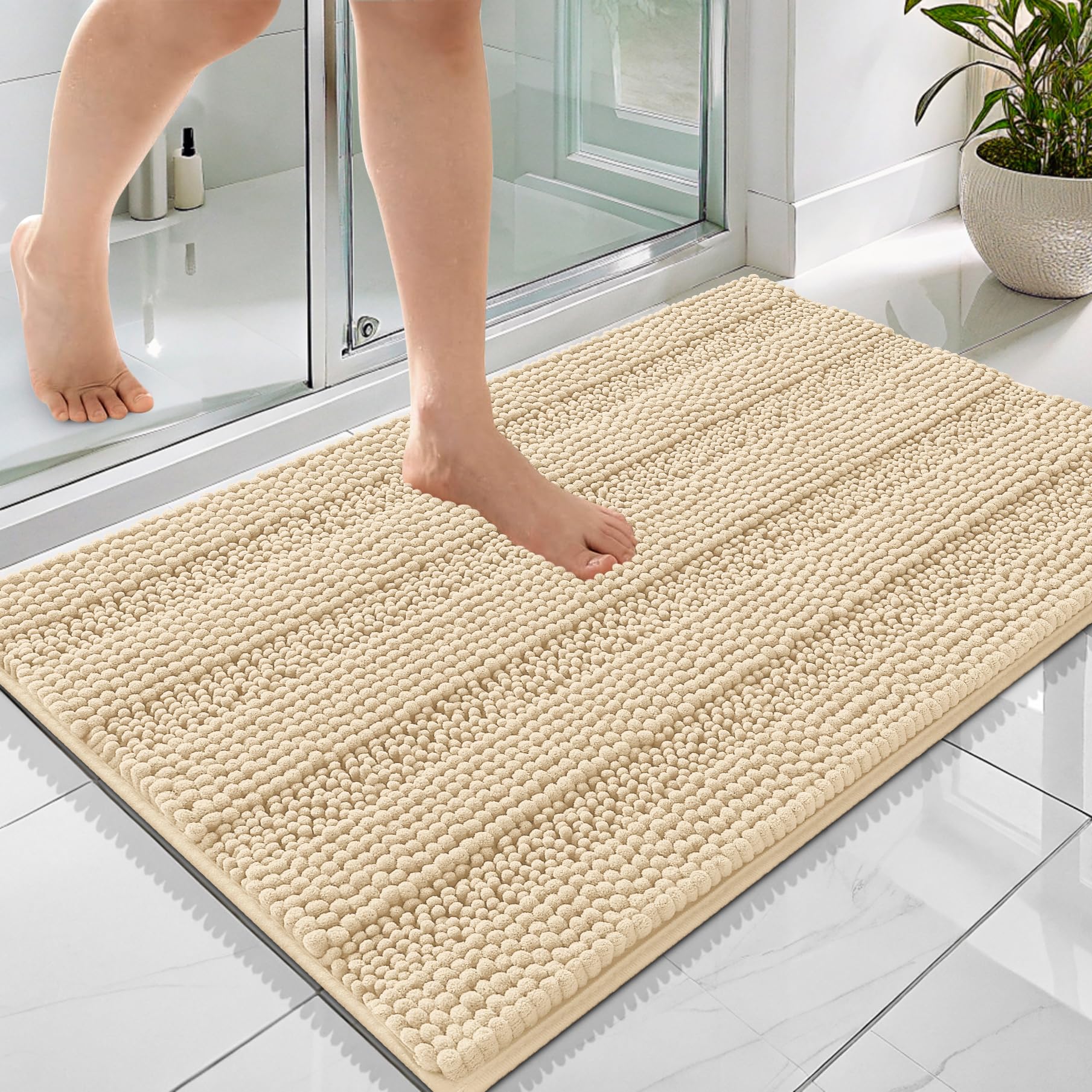 OLANLY Thick Bathroom Rugs 30x20, Extra Soft Absorbent Chenille Striped Bath Rugs, Rubber Backing, Machine Wash Dry, Bath Mats for Bathroom Floor, Tub and Shower, Home Decor Accessories, Grey