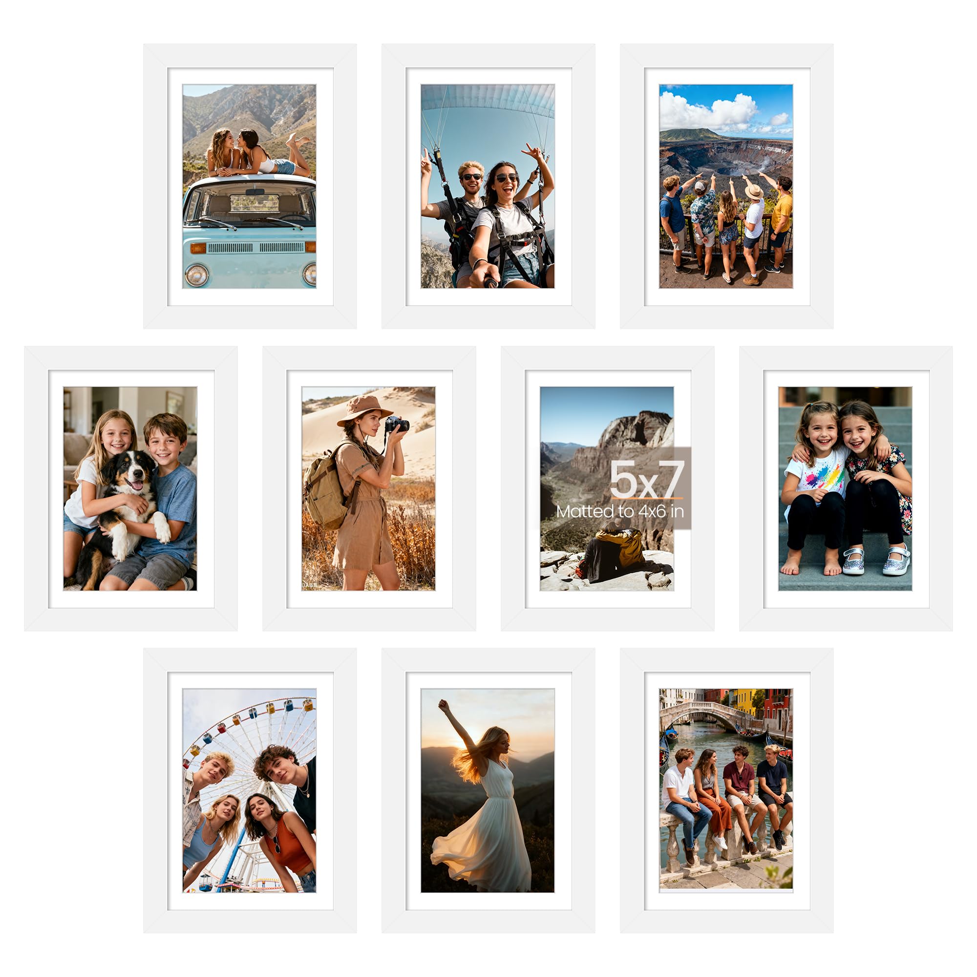 upsimples 5x7 Picture Frame Set of 10, Display Pictures 4x6 with Mat or 5x7 Without, Multi Photo Frames Collage for Wall or Tabletop Display, Black