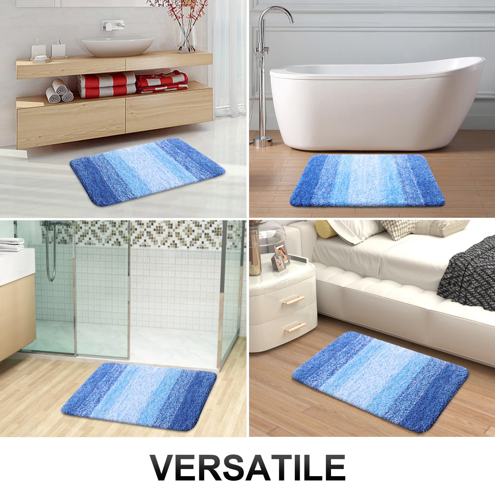 OLANLY Bathroom Rugs Sets 4 piece, Soft Microfiber Absorbent Bath Mat, U-Shaped Contour Toilet Mat and Toilet Lid Cover, Quick Dry, Machine Washable, Toilet Cover and Rug Set for Bathroom, Grey