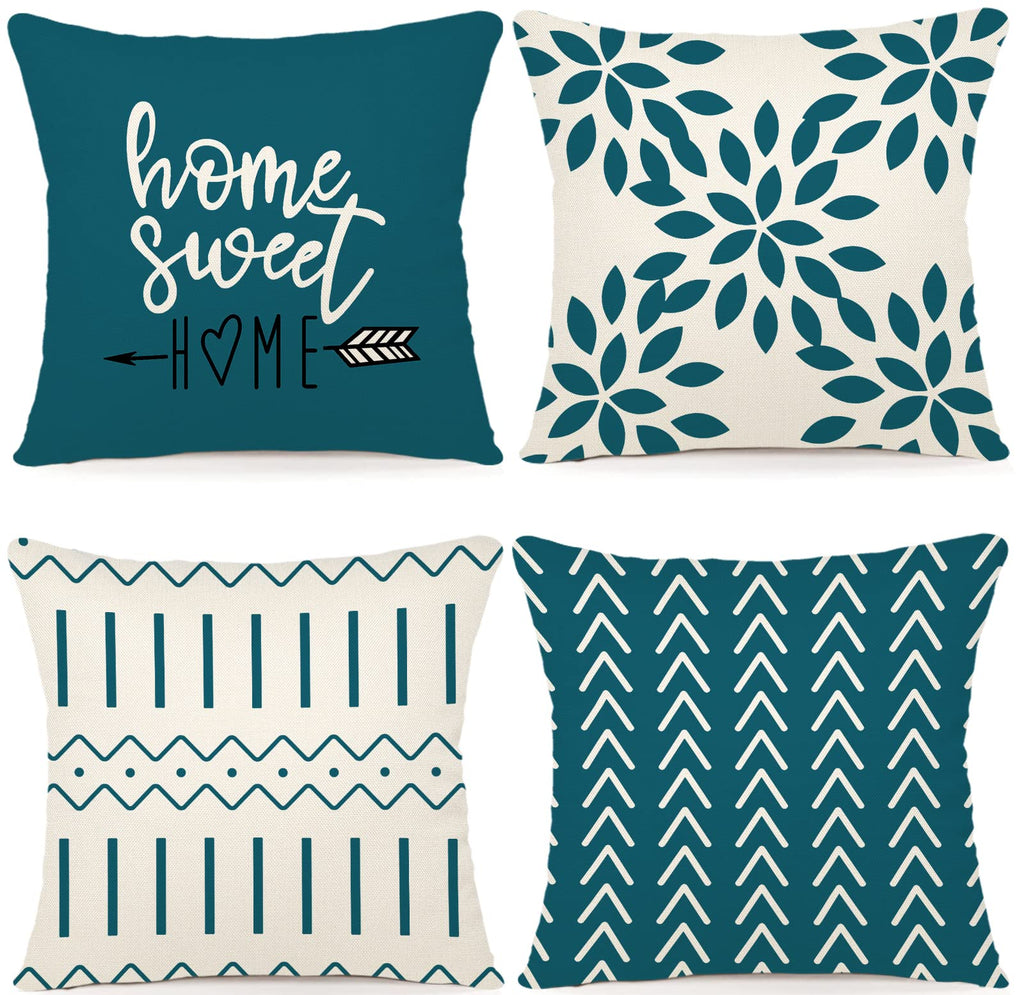 YCOLL Pillow Covers 18x18 Set of 4, Modern Sofa Throw Pillow Cover, Decorative Outdoor Linen Fabric Pillow Case for Couch Bed Car，Light Blue