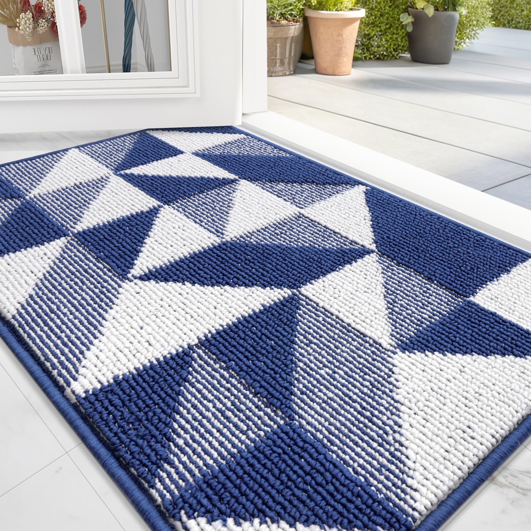 OLANLY Door Mat Indoor Entrance Washable 32x20, Odor-Free Low-Profile Front Back Geometric Doormat, Absorbent Resist Dirt Entry Carpet, Easy to Clean Sturdy Inside Floor Mats for Entryway, Black