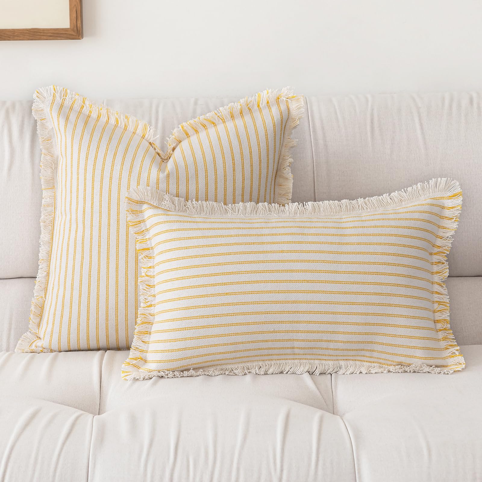 YEENAASY Throw Pillow Covers 20x20 Set of 2 Striped Fringe Pillow Cover Farmhouse Cushion Covers with Tassel Neutral Boho Pillows Decorative Square Pillowcase for Couch Sofa Bed, Black