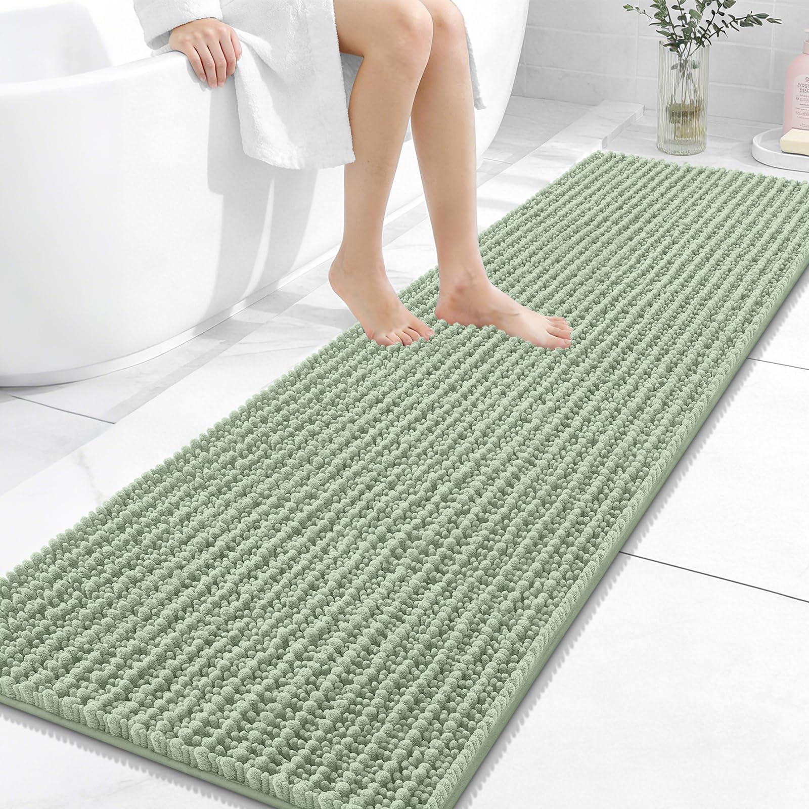 OLANLY Bathroom Rug Mat 30x20, Thick Soft and Absorbent Chenille Bath Mat, Non-Slip Rubber Backing, Machine Washable Quick Dry Bath Rugs for Tub Shower Floor, Home Decor Accessories, Grey