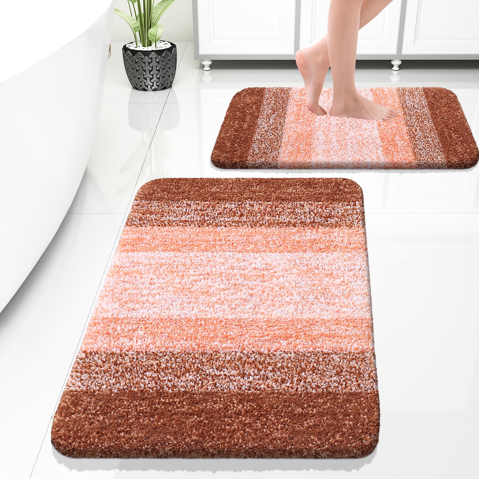 OLANLY Bathroom Rug Set 2 Piece, Soft Absorbent Microfiber Bath Mats and U-Shaped Contour Toilet Rug, Non-Slip, Machine Wash Dry, Plush Shaggy Bath Mats for Bathroom (24"x16"+24"x20", Grey)