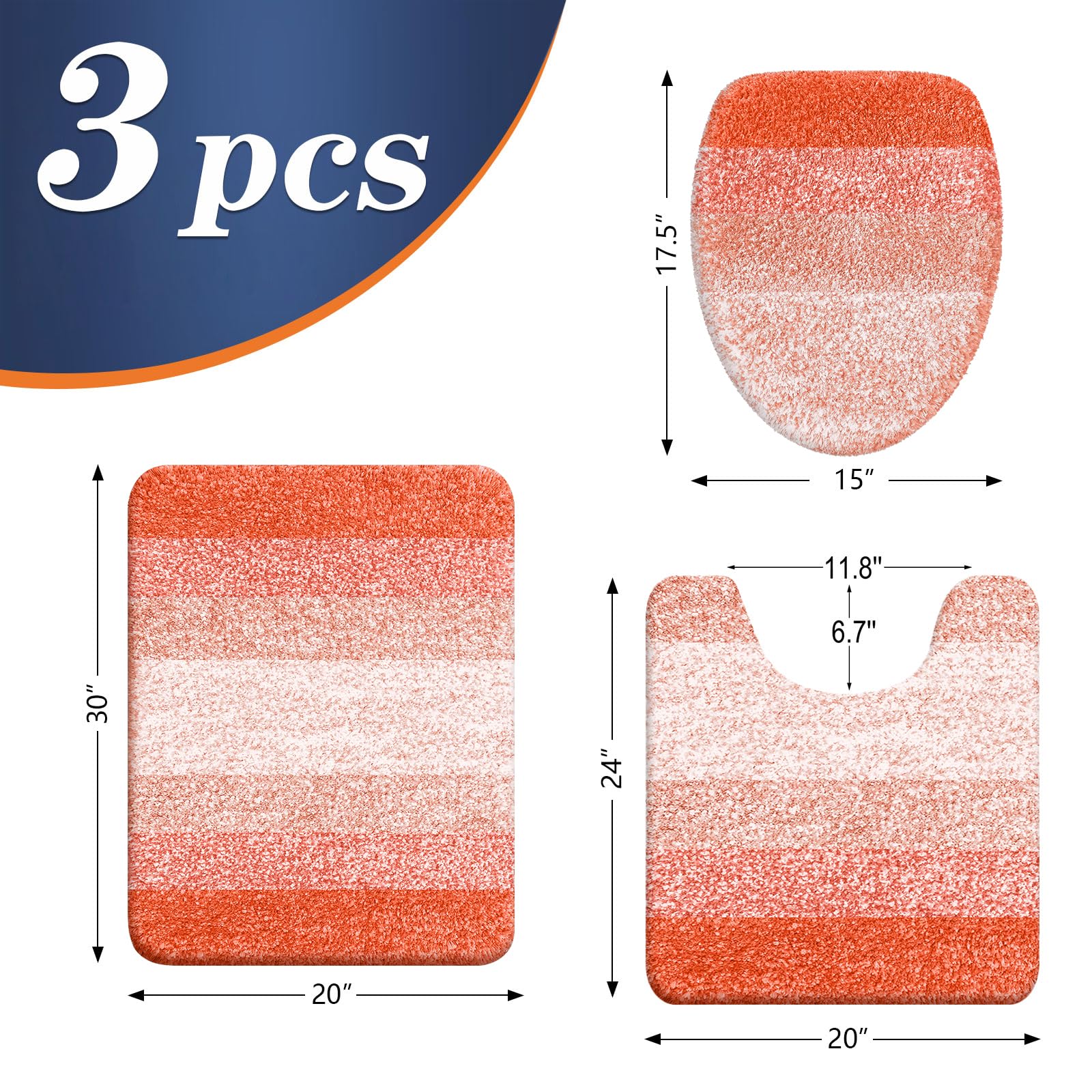 OLANLY Bathroom Rugs Sets 3 piece, Soft Microfiber Absorbent Bath Mat, U-Shaped Contour Toilet Mat and Toilet Lid Cover, Quick Dry, Machine Washable, Toilet Cover and Rug Set for Bathroom, Grey