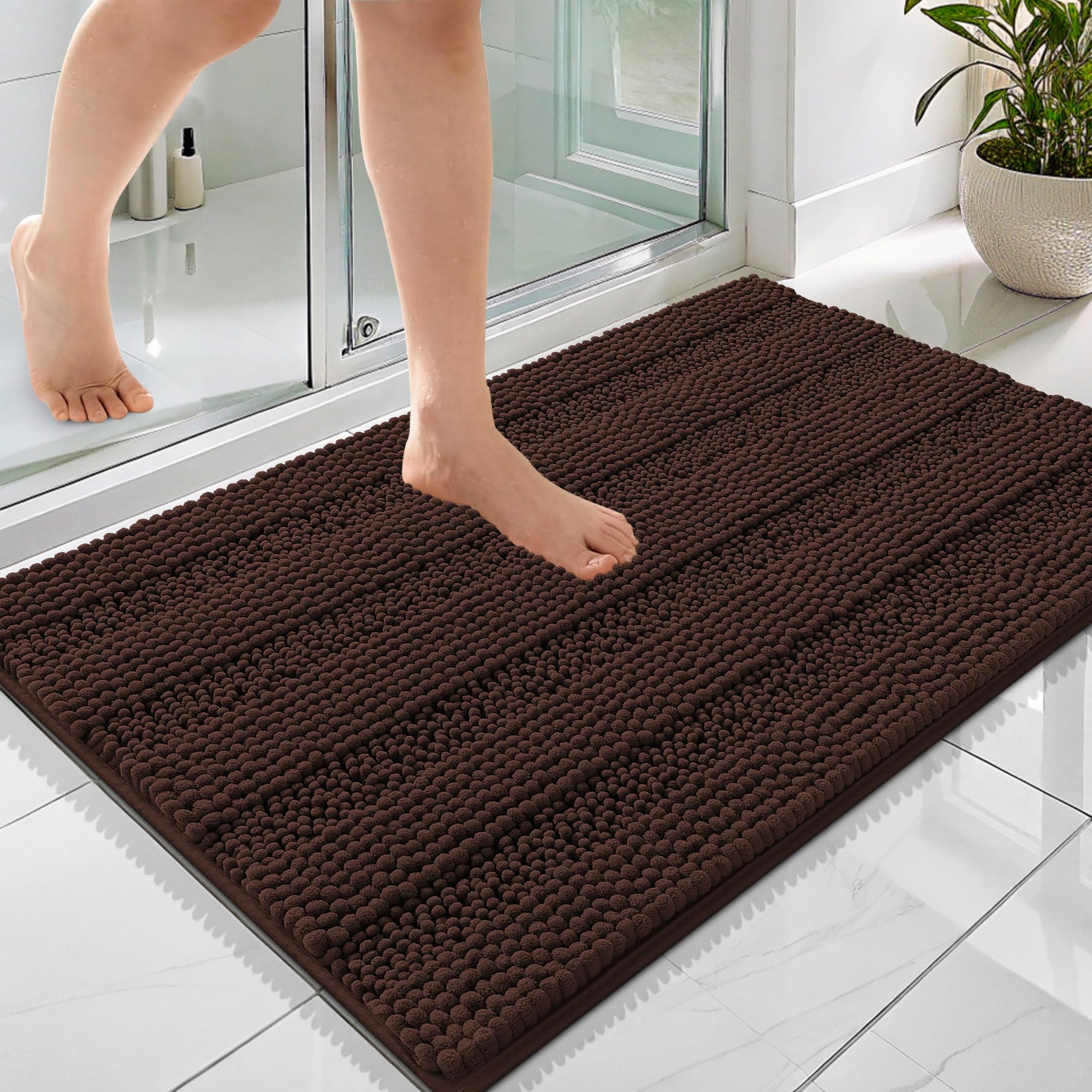 OLANLY Thick Bathroom Rugs 30x20, Extra Soft Absorbent Chenille Striped Bath Rugs, Rubber Backing, Machine Wash Dry, Bath Mats for Bathroom Floor, Tub and Shower, Home Decor Accessories, Grey