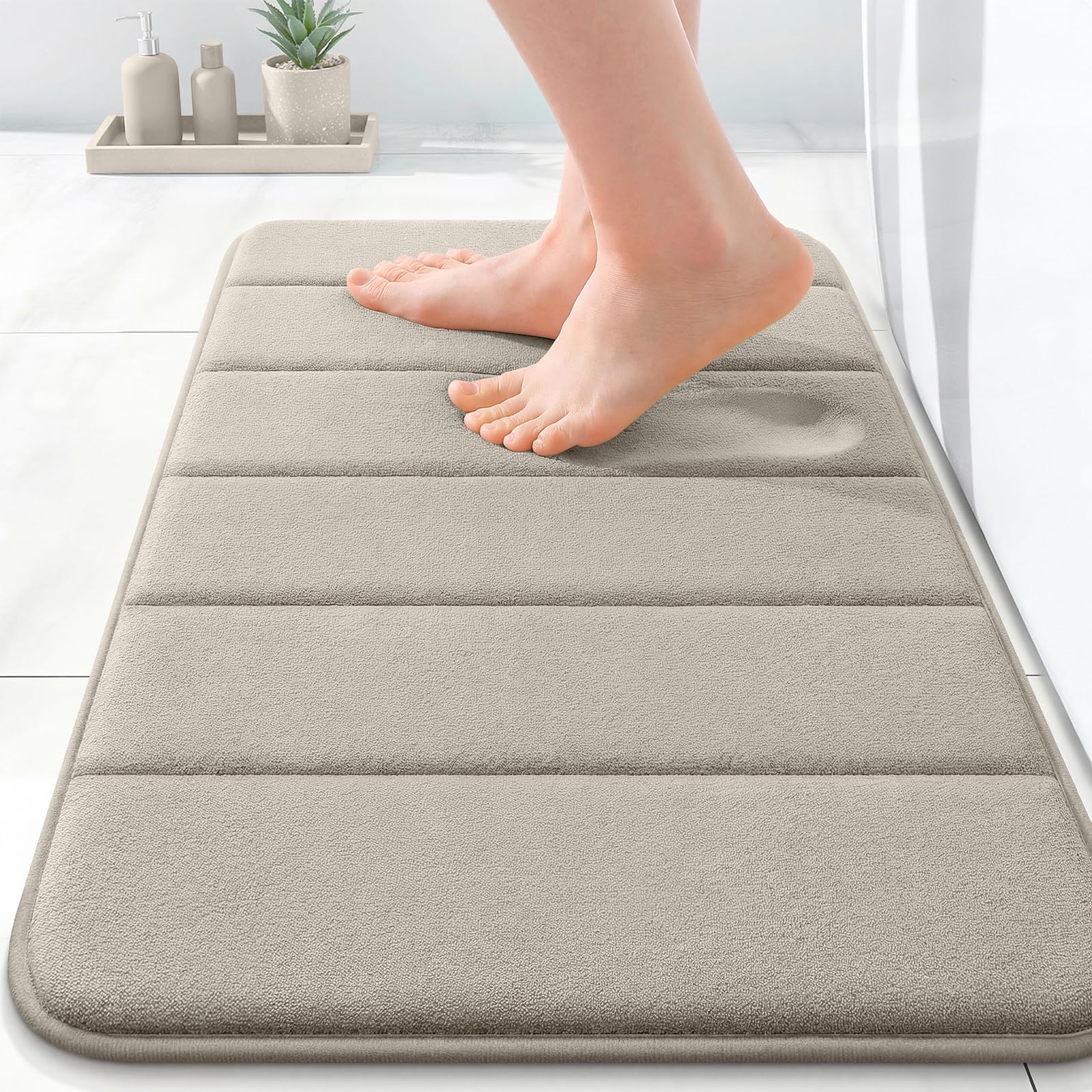 OLANLY Memory Foam Bath Mat 30x20, Super Soft Absorbent Bathroom Rugs, Quick Dry, Machine Washable Shower Floor Rugs, Bathmat Carpet, Bathroom Home Decor Accessories, Grey