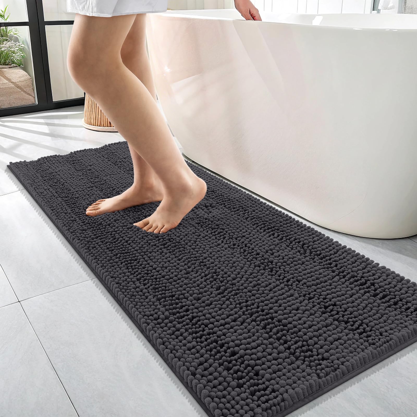 OLANLY Thick Bathroom Rugs 30x20, Extra Soft Absorbent Chenille Striped Bath Rugs, Rubber Backing, Machine Wash Dry, Bath Mats for Bathroom Floor, Tub and Shower, Home Decor Accessories, Grey
