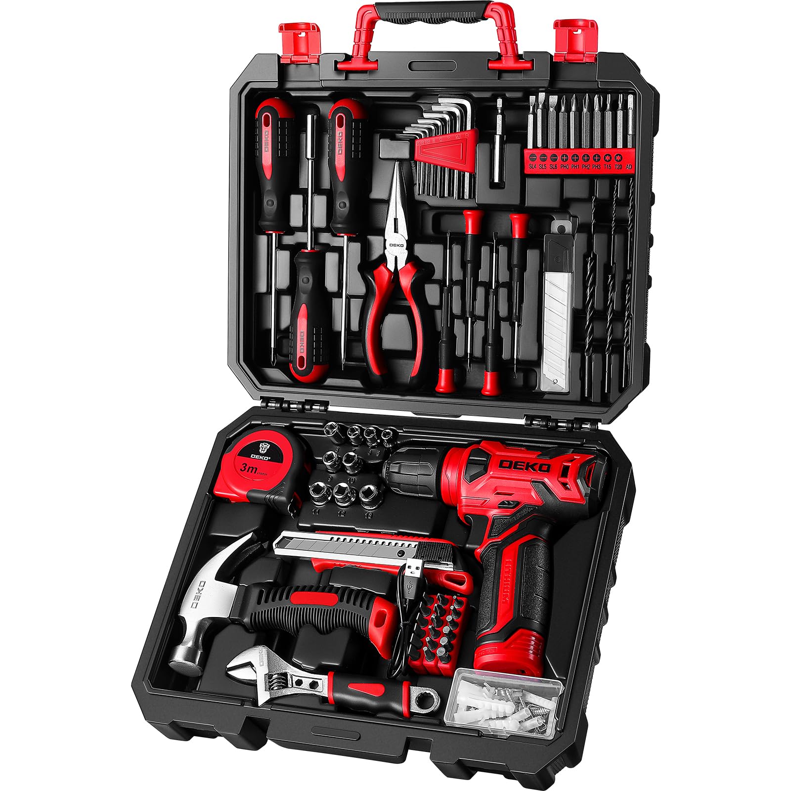 DEKOPRO Tool Set：Tool Kit with 8V Cordless Drill,Tool Box with Drill,Hand Drill Set for Men & Women,Home Tool Kits for House Repair,Handyman,DIY 126 Piece