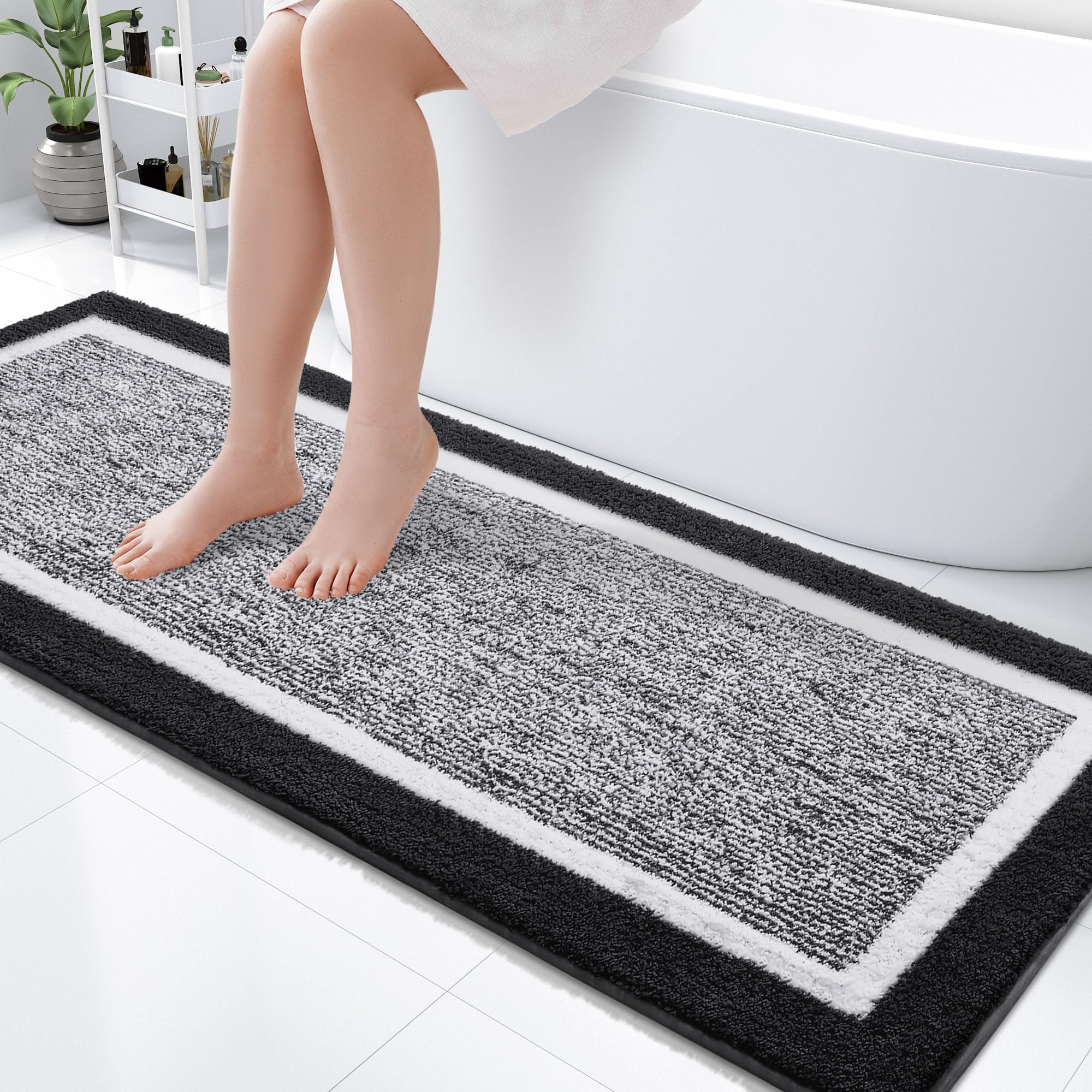 OLANLY Small Bathroom Rugs 24x16, Extra Soft and Absorbent Microfiber Bath Rugs, Non-Slip, Machine Washable, Quick Dry Shaggy Bath Carpet, Bath Mats for Bathroom Floor, Tub, Shower, Grey