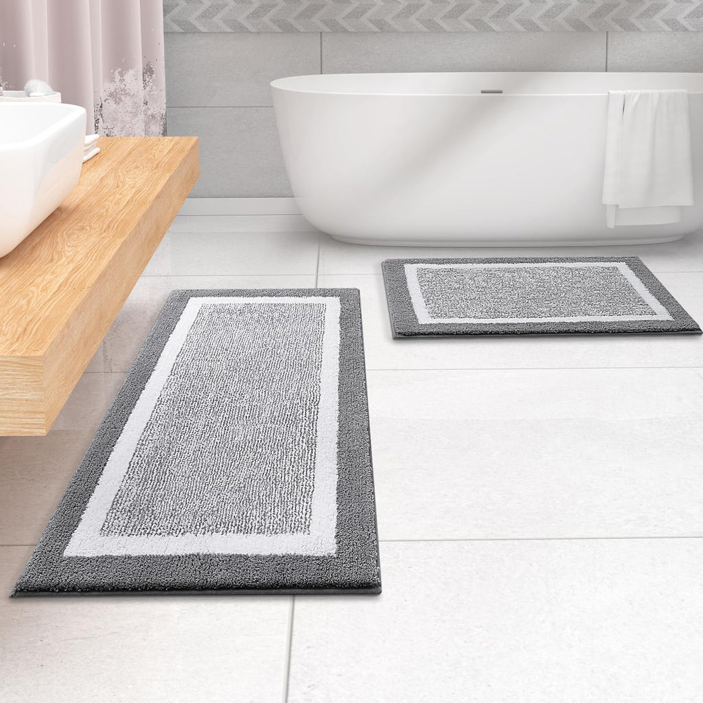 OLANLY Bathroom Rugs Sets 3 Piece, Soft Absorbent Microfiber Bath Mats and U-Shaped Contour Toilet Rug, Home Decor Accessories, Non-Slip, Bath Mat Set for Bathroom (30"x20"+24"x16"+24"x20", Grey)
