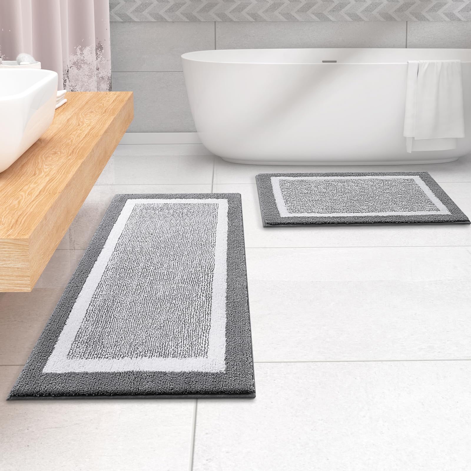 OLANLY Bathroom Rugs Sets 3 Piece, Soft Absorbent Microfiber Bath Mats and U-Shaped Contour Toilet Rug, Home Decor Accessories, Non-Slip, Bath Mat Set for Bathroom (30"x20"+24"x16"+24"x20", Grey)