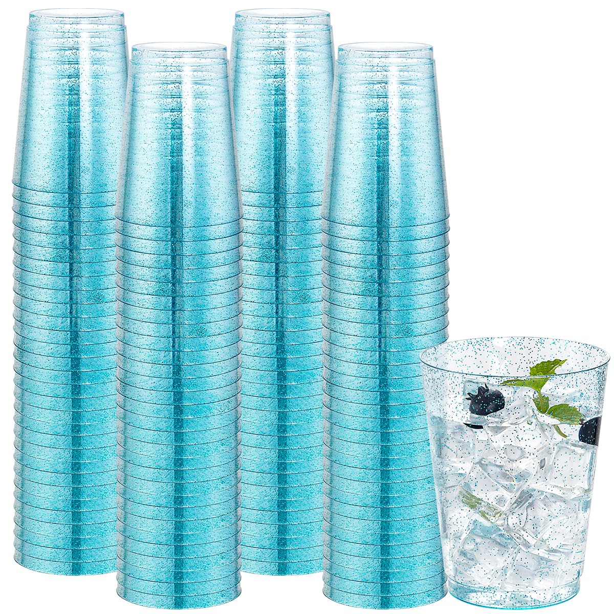 DaYammi 100 Pack 10oz Pink Plastic Cups for Party Premium Glitter Disposable Plastic Cup for Martini and Cocktail, Hard Pink Disposable Cups for Wedding,pink cups for Mother's Day Party