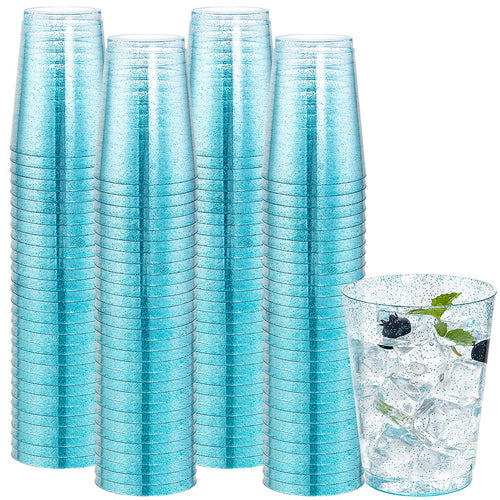 DaYammi 100 Pack 10oz Pink Plastic Cups for Party Premium Glitter Disposable Plastic Cup for Martini and Cocktail, Hard Pink Disposable Cups for Wedding,pink cups for Mother's Day Party