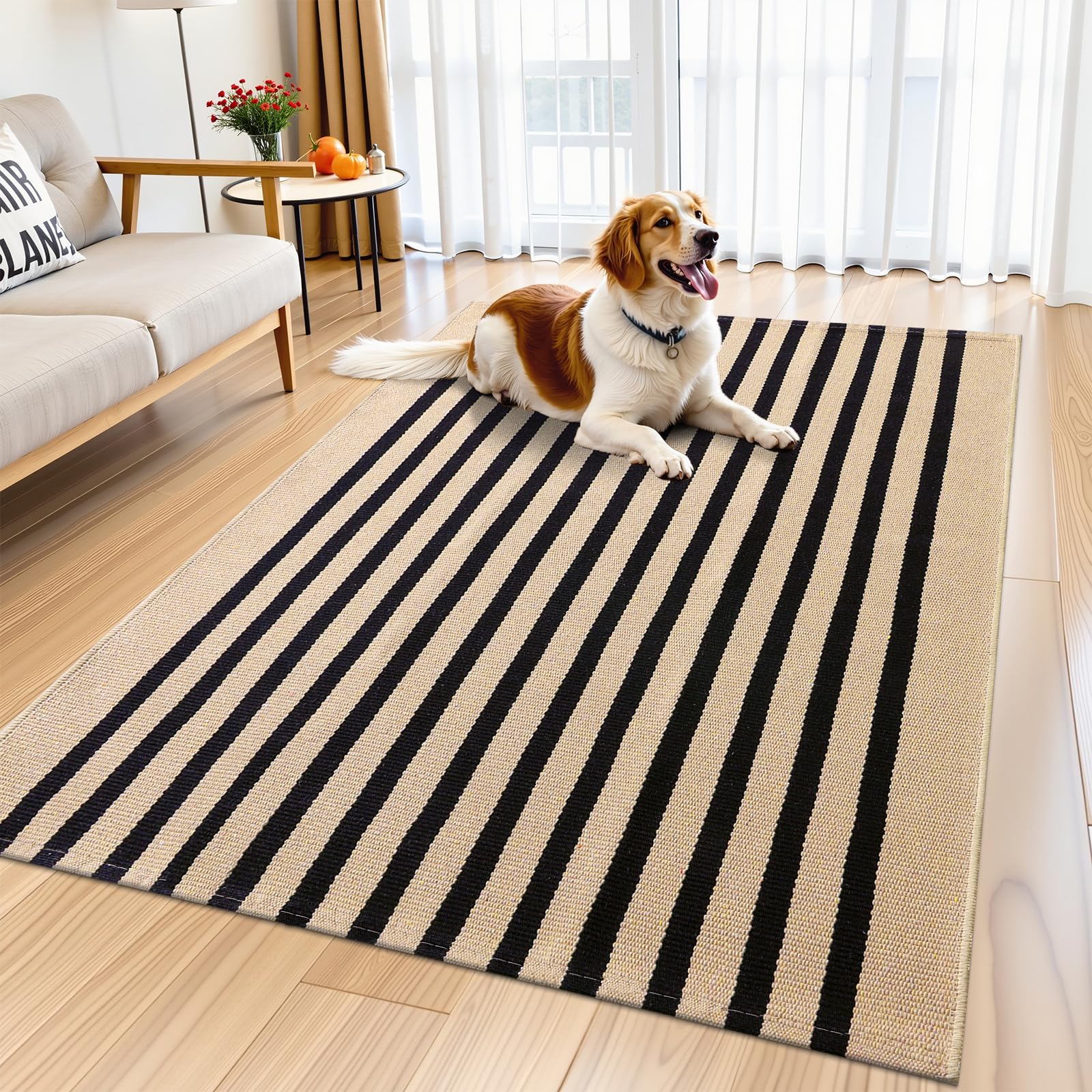 OLANLY Black and White Striped Rug 2'4" x 3'7" (27.5" x 43") – Washable Cotton Indoor Outdoor Doormat for Front Door, Entryway, Kitchen, Porch, Patio Decor