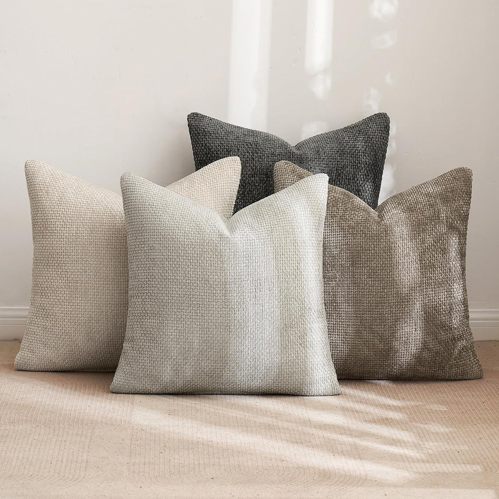 MIULEE Pack of 4 Couch Throw Pillow Covers 18x18 Inch Neutral Blue Soft Decorative Chenille Pillow Covers Farmhouse Accent Cushion Covers for Boho Western Spring Coastal Decor Sofa Bed Living Room