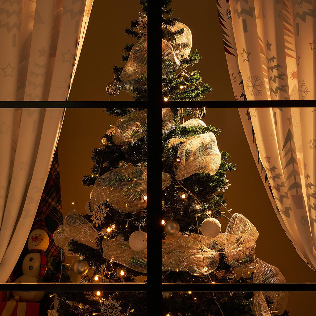 Topfinel Christmas Curtains 84 Inch Length for Living Room 2 Panels Set,Grommet Xmas Decoration Window Curtains with Christmas Tree and Snowflake Print for Bedroom,Set of 2,52x84 Inches Long,White