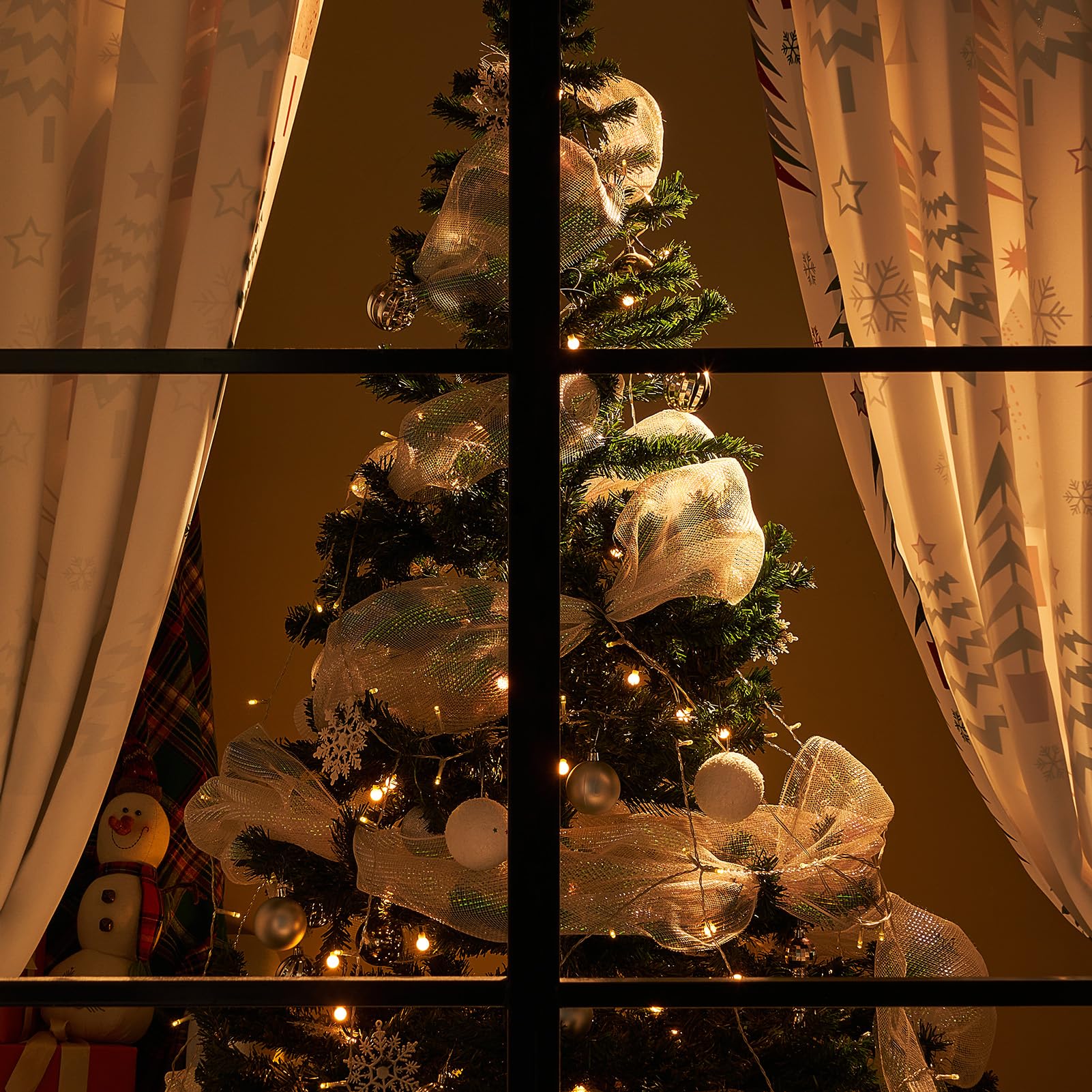 Topfinel Christmas Curtains 84 Inch Length for Living Room 2 Panels Set,Grommet Xmas Decoration Window Curtains with Christmas Tree and Snowflake Print for Bedroom,Set of 2,52x84 Inches Long,White