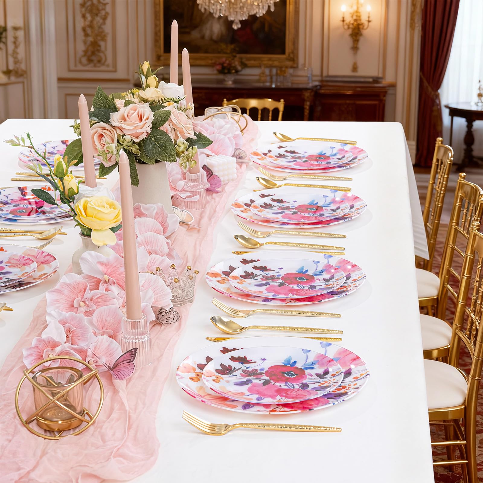 DaYammi 20Pcs Floral Disposable Plastic Plates-Disposable Heavy duty Watercolor Floral Plastic Plates 10.25 inch Dinner plates and 7.5 inch Dessert plates, Disposable Plate for Party Mother's Day