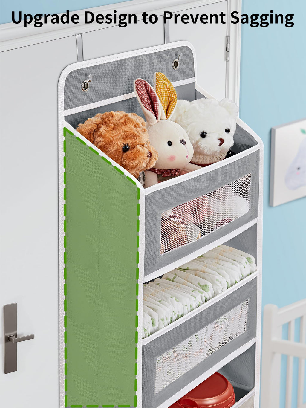 JARLINK Over The Door Organizer Storage, 5 Shelf Hanging Door Organizer with 5 Large Capacity Pockets, Anti Tilt 44 lb Load Behind Door Storage for Bedroom, Bathroom, Pantry, Nursery, (Grey)