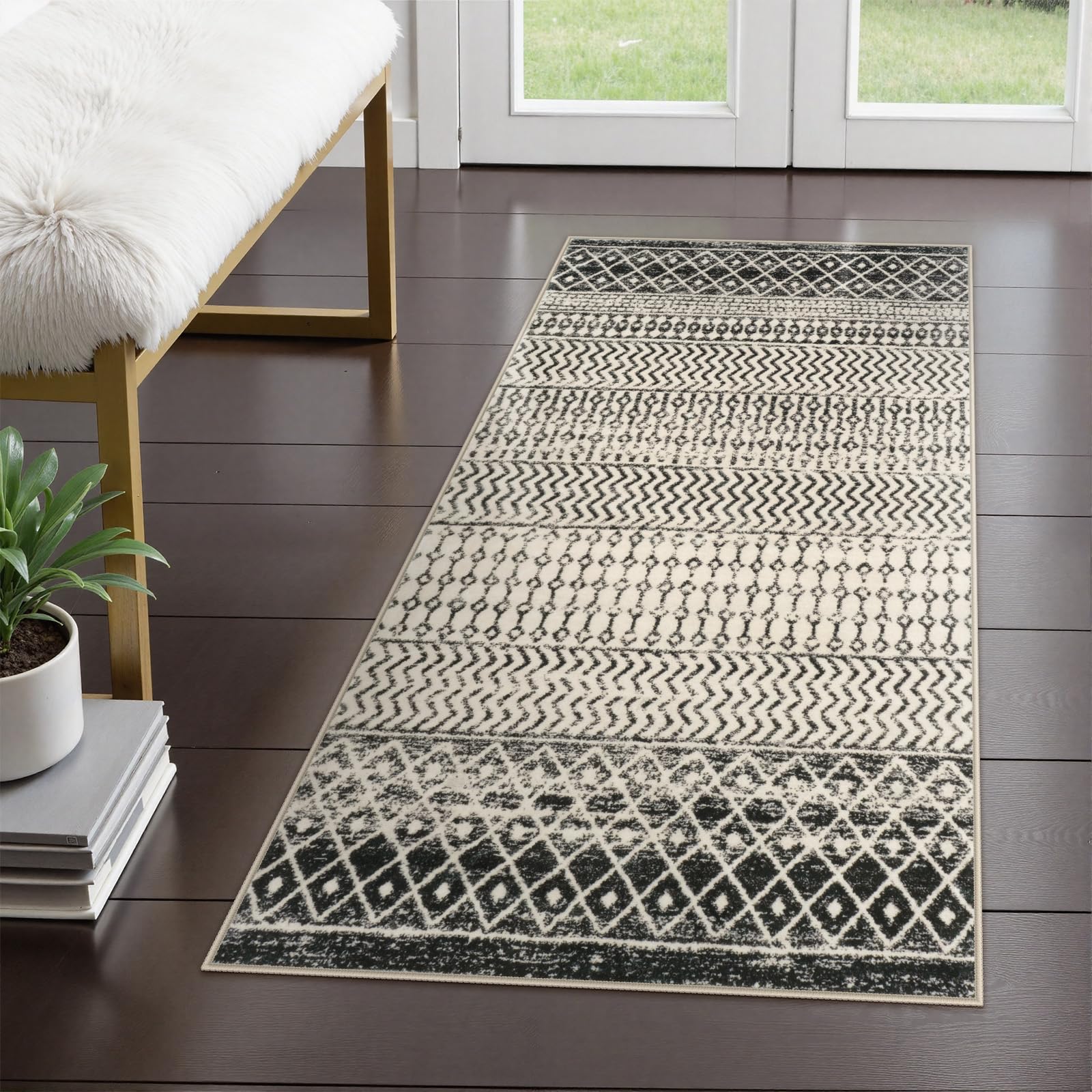 Moroccan Washable Rugs, 2x3 Light Grey Rug Non-Slip Small Distressed Entryway Rugs, Soft Low-Pile Bedroom Rug Indoor Doormat Carpet for Entryway Kitchen Bathroom
