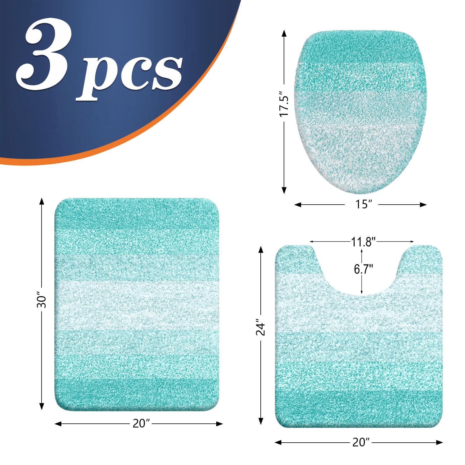 OLANLY Bathroom Rugs Sets 3 piece, Soft Microfiber Absorbent Bath Mat, U-Shaped Contour Toilet Mat and Toilet Lid Cover, Quick Dry, Machine Washable, Toilet Cover and Rug Set for Bathroom, Grey