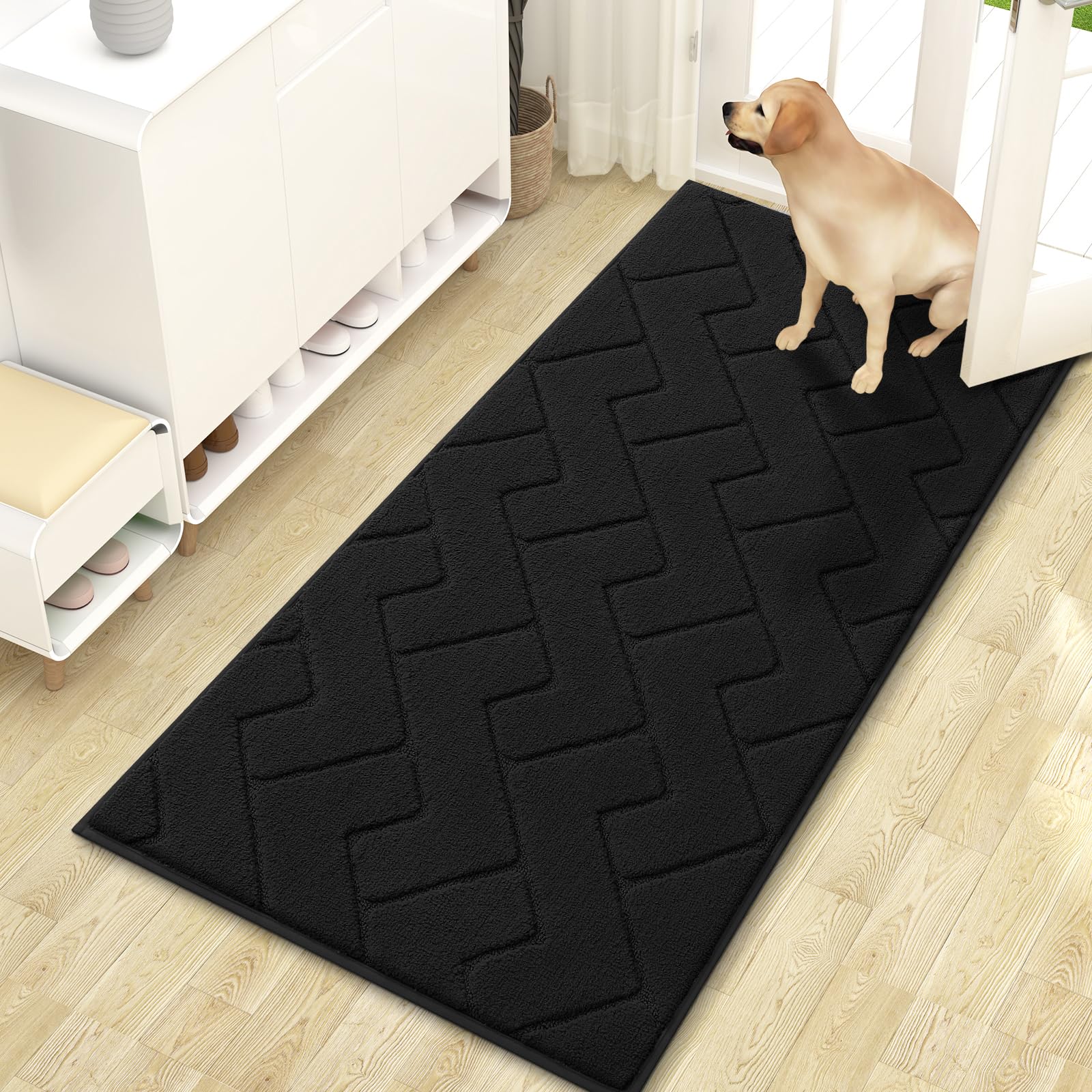 OLANLY Indoor Door Mat, 32x20, Dirt Resistant and Absorbent, Sturdy Non-Slip Rubber Backing, Easy to Clean, Washable Low-Profile Doormat for Entryway, Grey