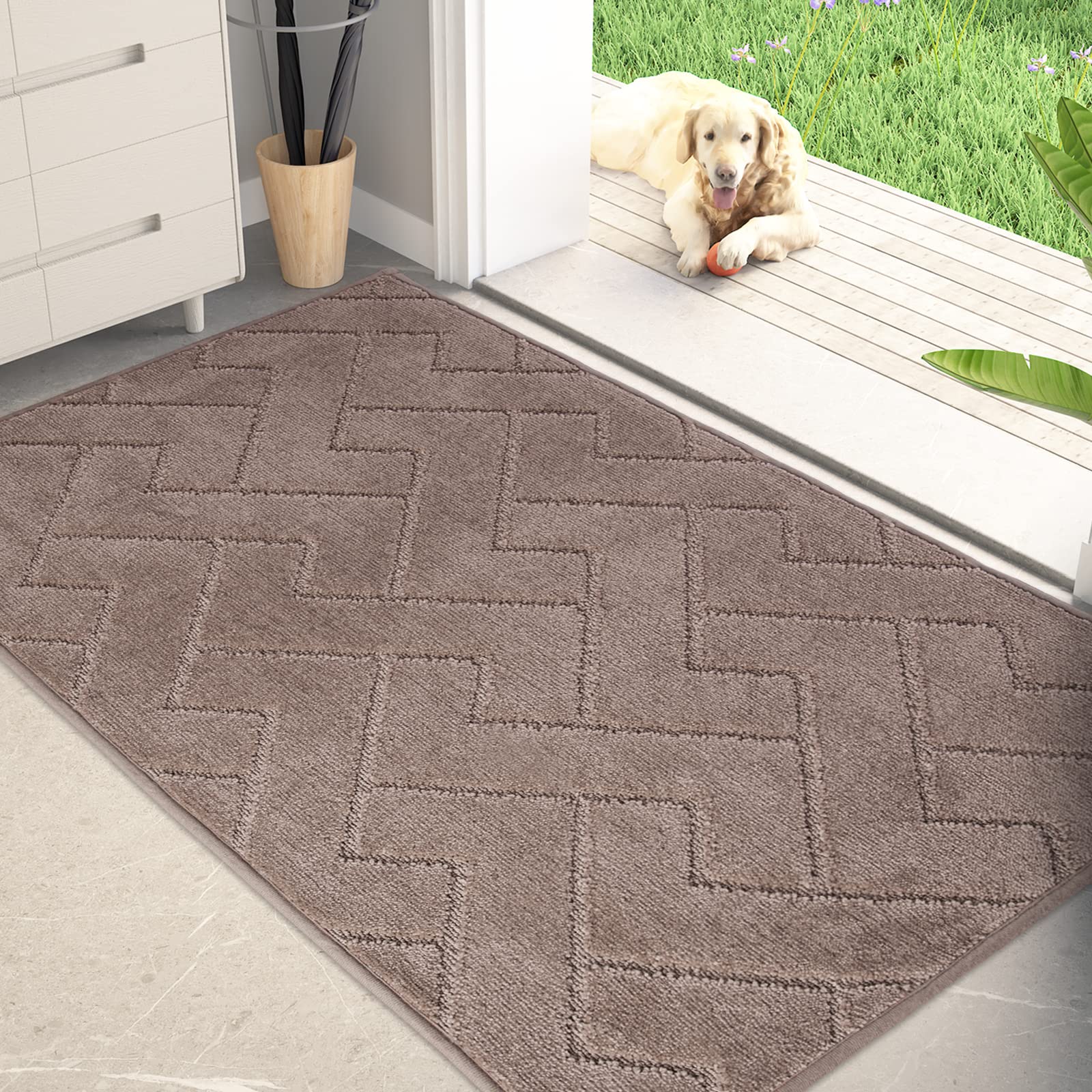 PURRUGS Dirt Trapping Door Mat 20" x 31.5", Non-Slip Machine Washable Entry Rug, Dog Doormat, Indoor Front Door Mat, Super Absorbent Entryway Rug for Muddy Shoes & Paws, Taupe