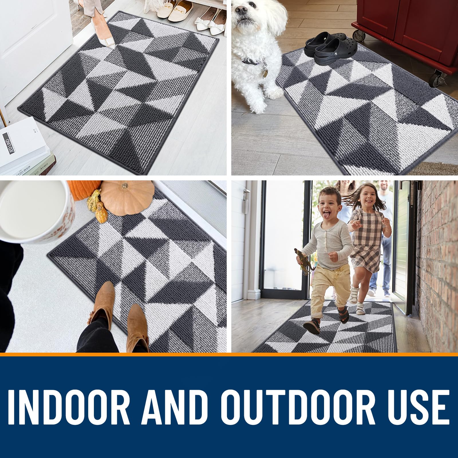 OLANLY Door Mat Indoor Entrance Washable 32x20, Odor-Free Low-Profile Front Back Geometric Doormat, Absorbent Resist Dirt Entry Carpet, Easy to Clean Sturdy Inside Floor Mats for Entryway, Black