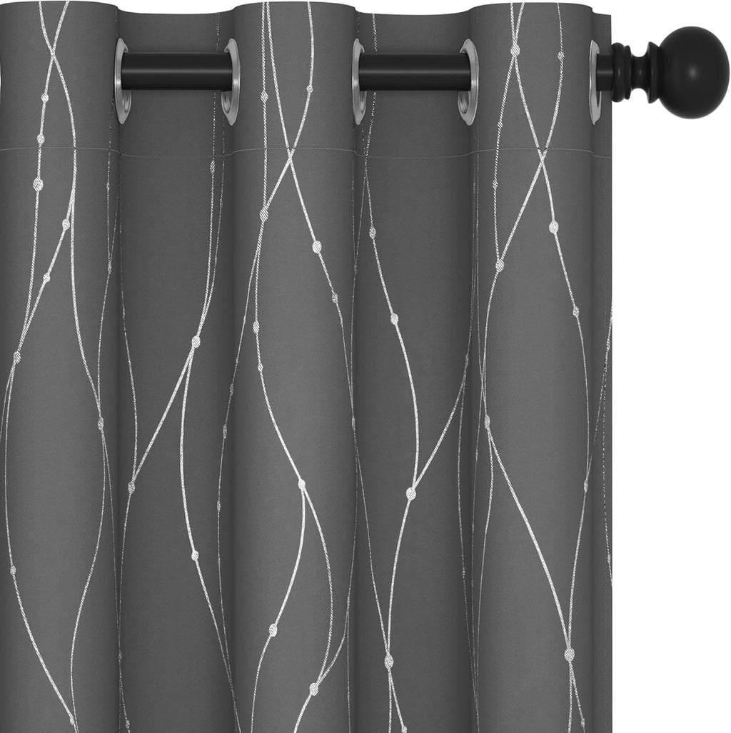 Deconovo Blackout Curtains, Grey Curtain, Thermal Insulated Soundproof Curtain Drapes, Wave Dot Foil Print, 52 x 84 Inch, 2 Panels, Machine‑Washable Privacy Window Drape for Bedroom Living Room Office